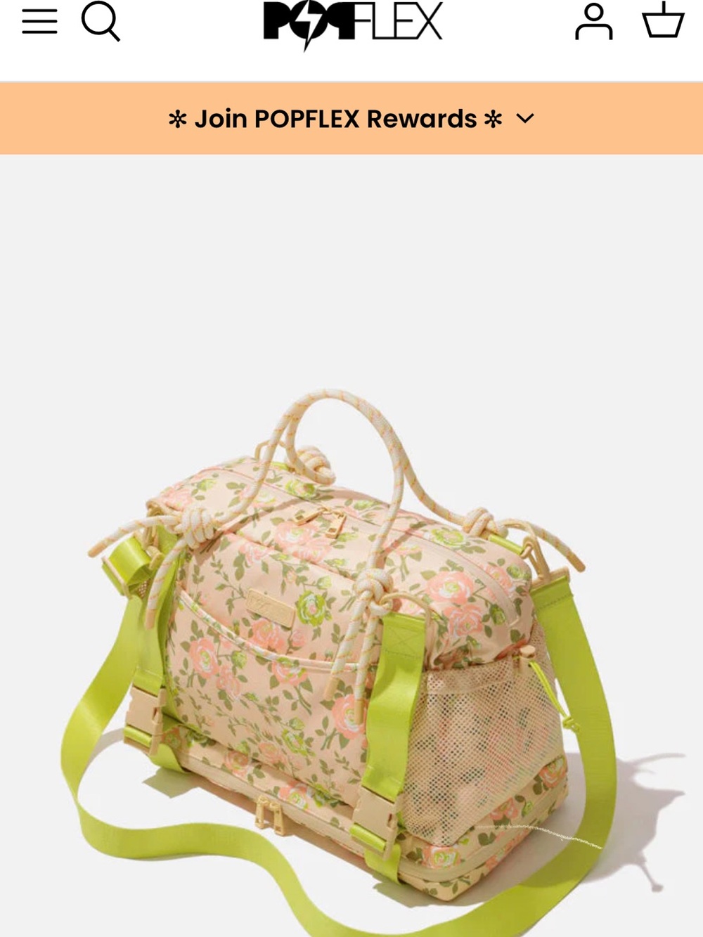 POPFLEX Floral Canvas Travel Duffel in Pastel Pink & Lime Green